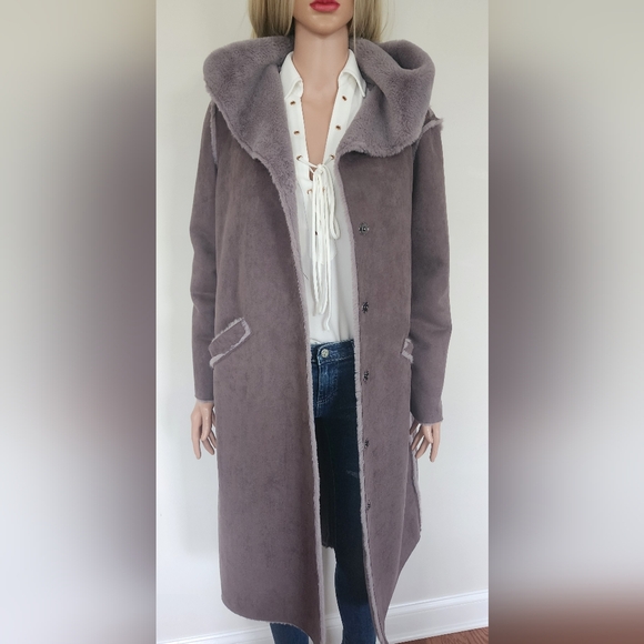 ZARA COAT FAUX FUR GREY HOODED SMALL - Picture 4 of 11